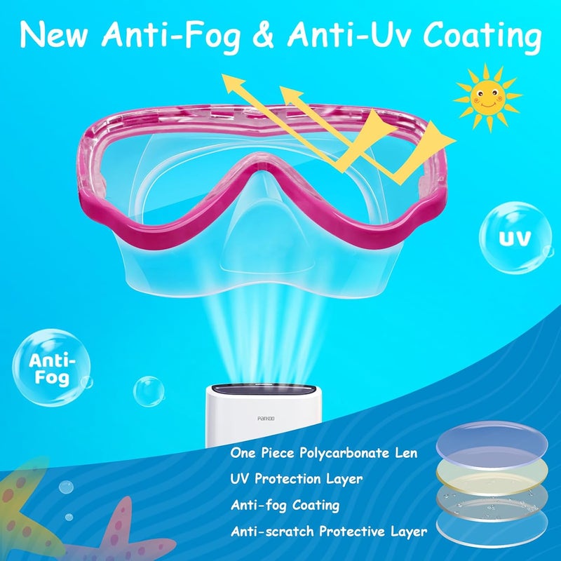 Vvinca Kids-Goggles with Nose Cover, Diving Mask Elastic Fabric Strap Anti Fog Anti Shattered Lens for Kids Swim Goggles 3-14 - Image 5